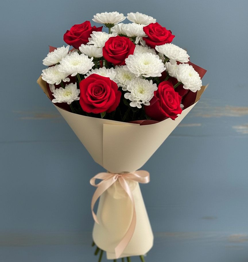 Букет цветов из: Розы и Хризантемы в Гостилицы