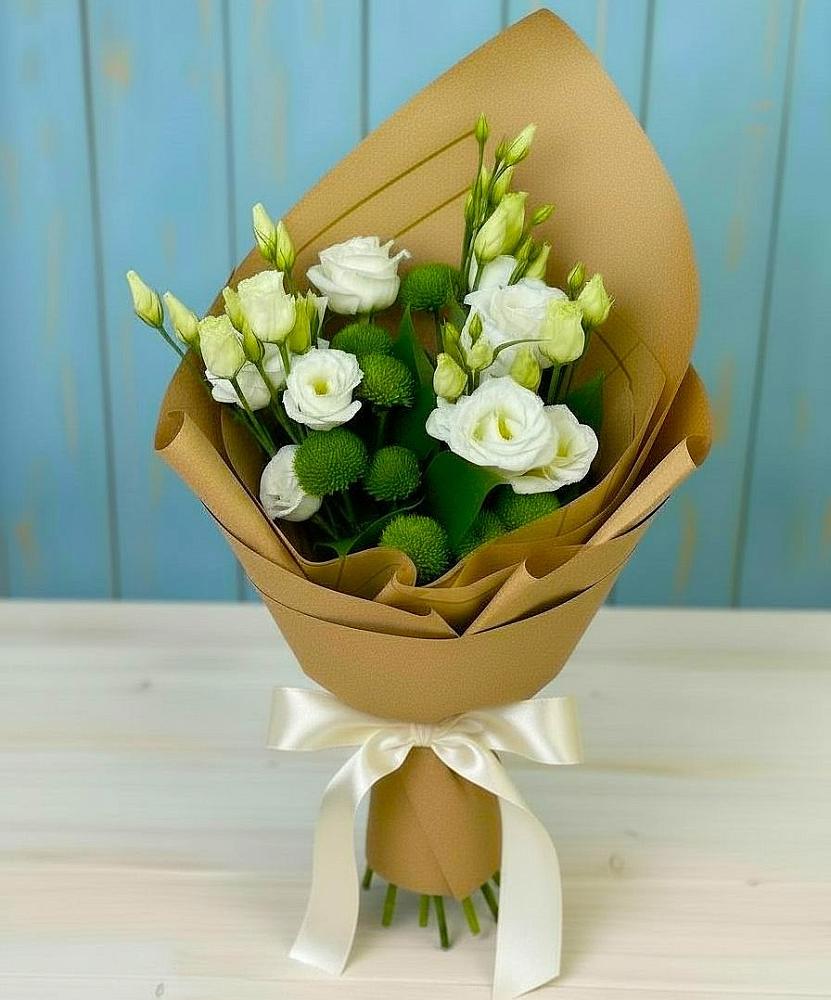 Букет цветов из: Хризантемы и Лизиантусы в Гостилицы