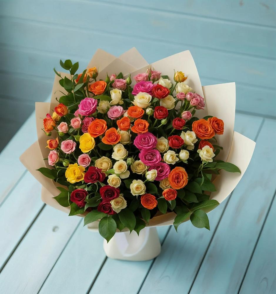 Букет Микс из разноцветных кустовых роз в Гостилицы