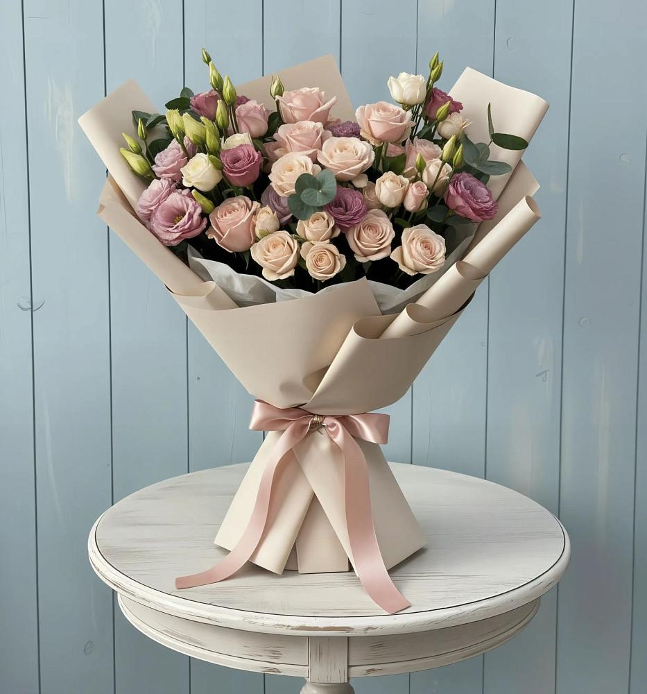 Букет цветов из: Розы и Лизиантусы в Гостилицы